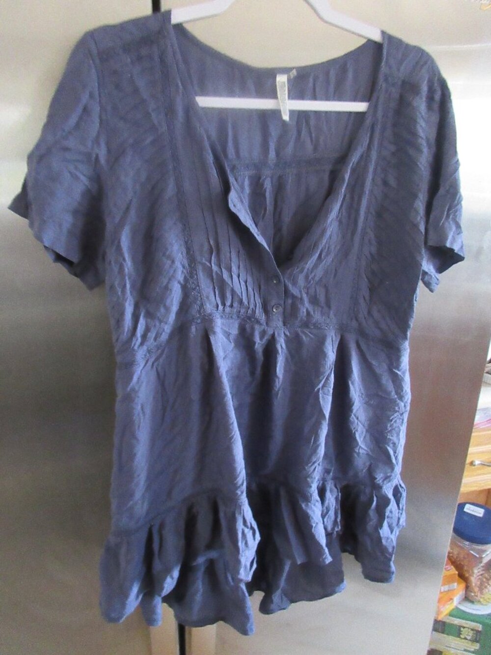 Monoreno blue rayon Boho Chic Tunic top buttons L